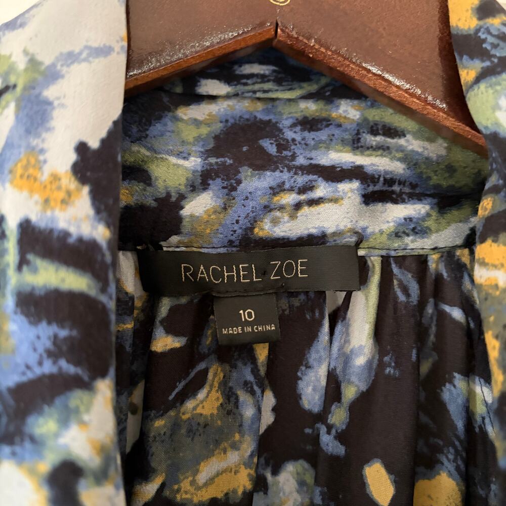 Rachel Zoe Arielle silk shirt dress blue "multi oil paint" print Size 10 - Picture 4 of 10
